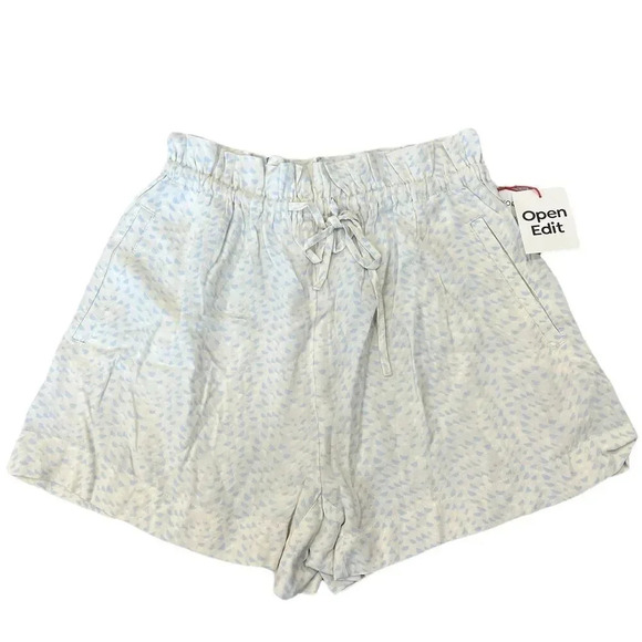 Open Edit Ivory Blue Lennox Print Paperbag Shorts XS - Picture 2 of 4